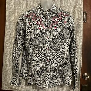 Sherry Cervi Womens RU Apparel Western Shirt w/Pink Stitching & Rhinestone Snaps